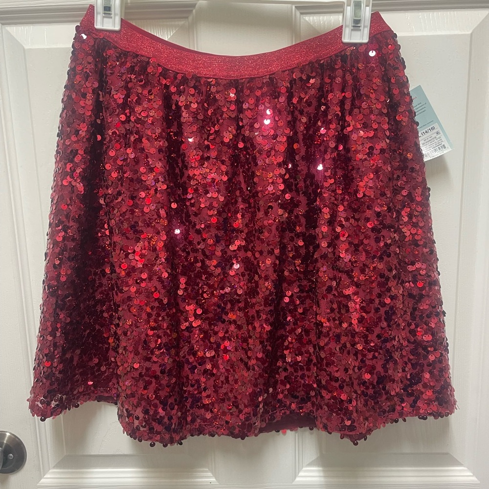 Cat & Jack Sparkling Red Sequin fully lined Skirt Size 14/16